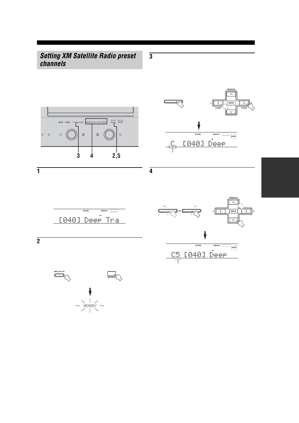 Setting xm satellite radio preset channels, 040] deep tra, C [040] deep | C5 [040] deep | Yamaha RX-V557 User Manual | Page 51 / 92