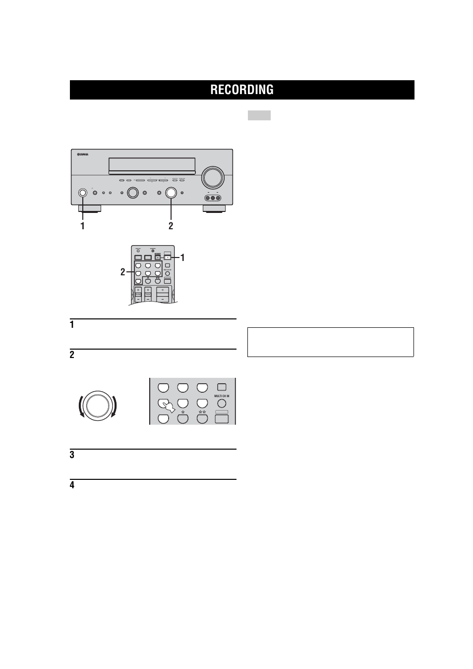 Recording, Special considerations when recording dts software | Yamaha RX-V557 User Manual | Page 54 / 92