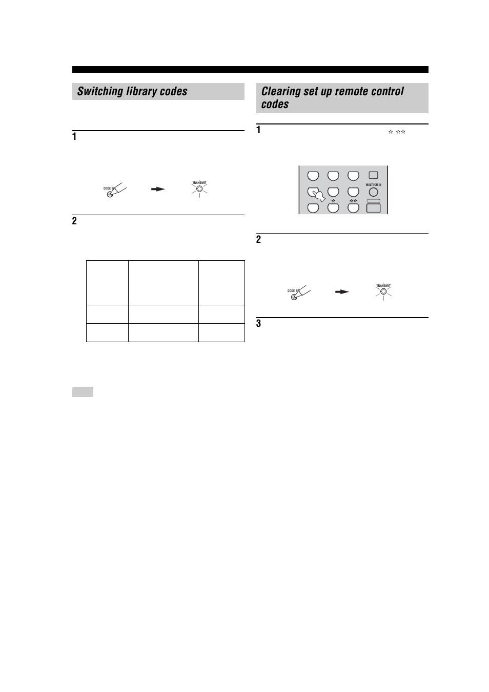Switching library codes, Clearing set up remote control codes | Yamaha RX-V557 User Manual | Page 72 / 92