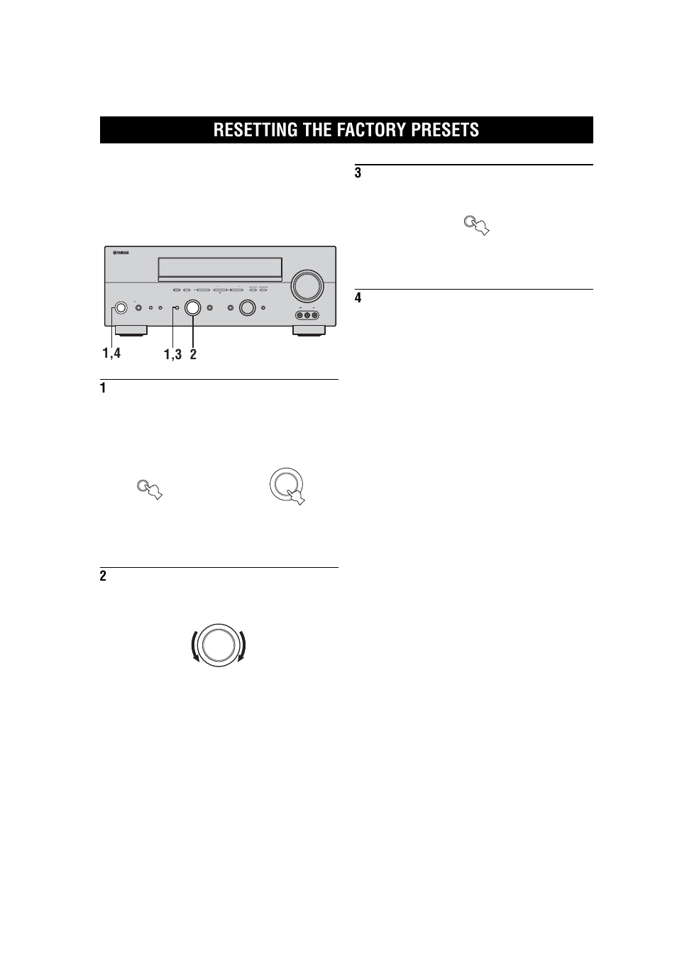 Resetting the factory presets | Yamaha RX-V557 User Manual | Page 84 / 92