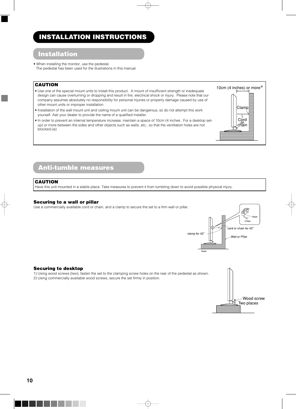 Anti-tumble measures, Installation instructions installation | Yamaha PDM-4210E User Manual | Page 11 / 58