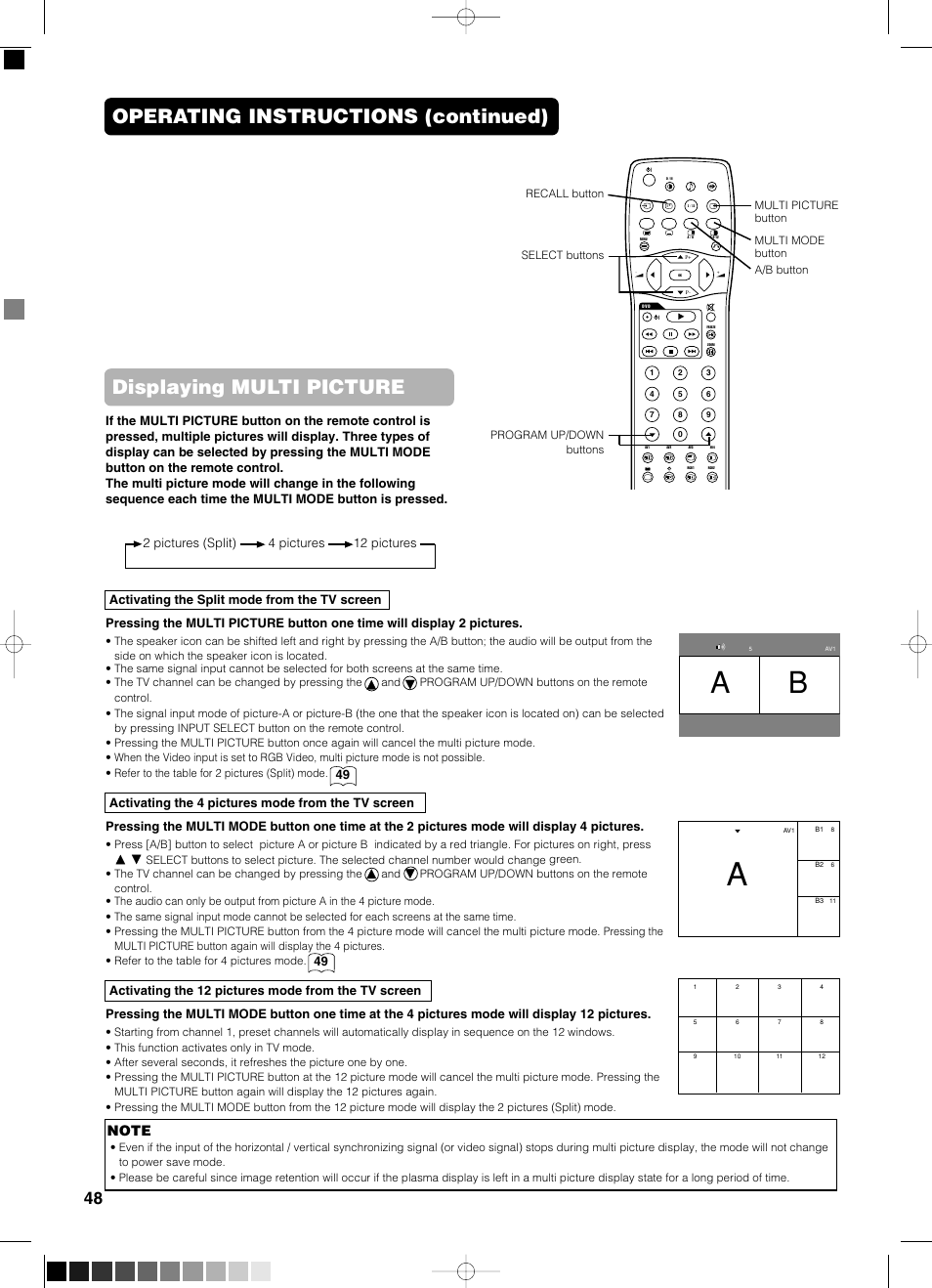 Operating instructions (continued), Displaying multi picture | Yamaha PDM-4210E User Manual | Page 49 / 58