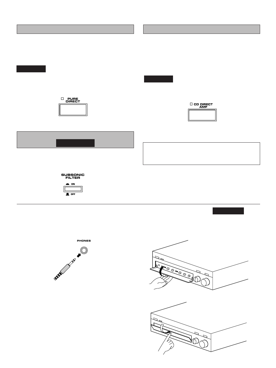 Setting the subsonic filter switch, Using the pure direct switch, Using the cd direct amp switch | Ax-590 only | Yamaha AX-590 User Manual | Page 10 / 15