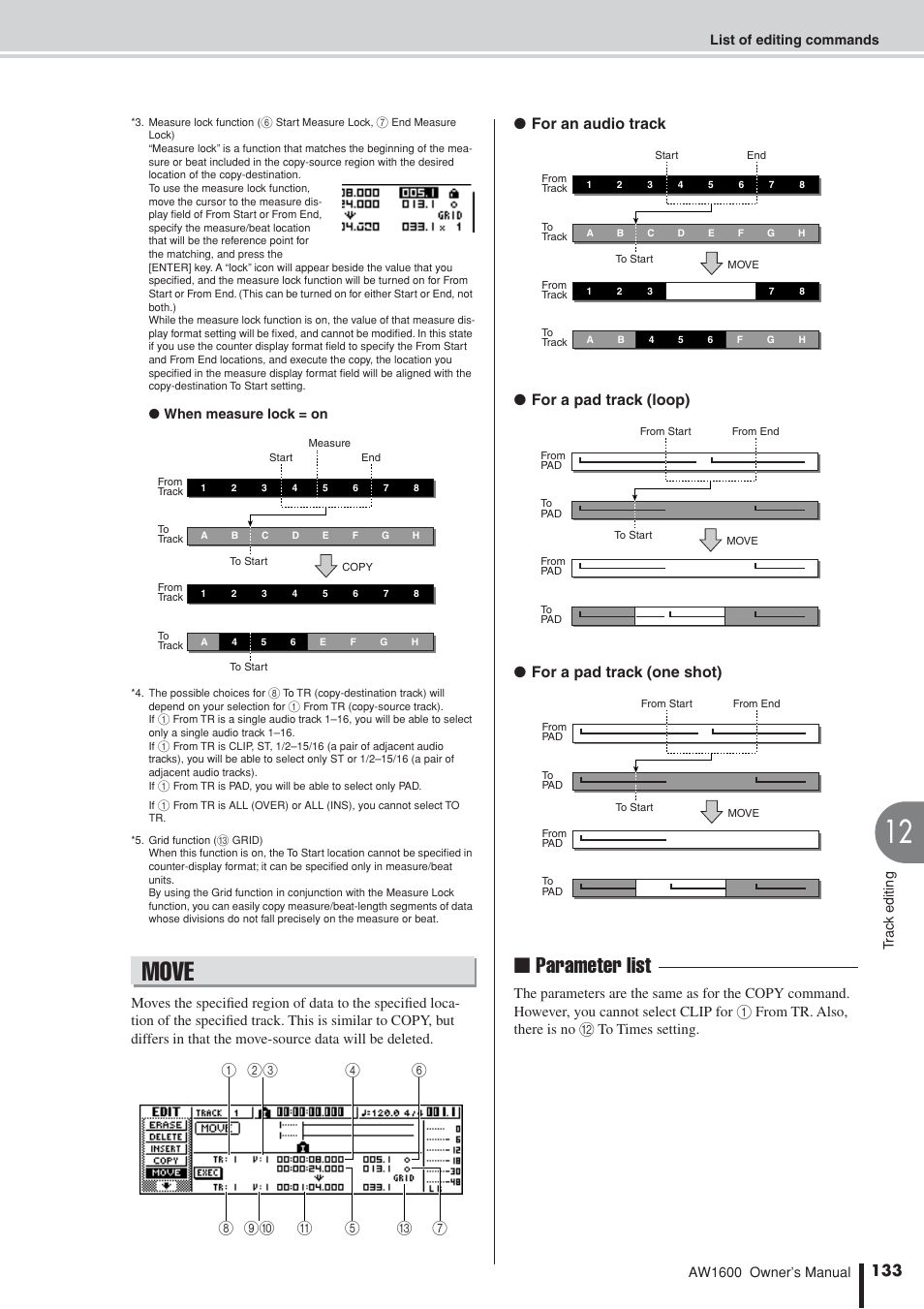 Move, Parameter list | Yamaha AW1600 User Manual | Page 133 / 232