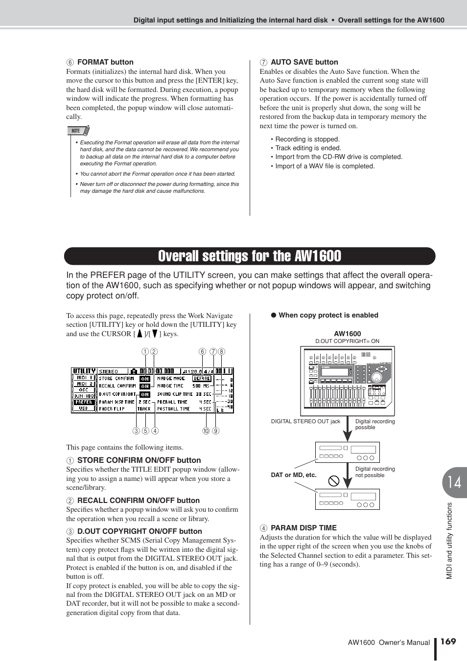 Overall settings for the aw1600, P. 169), Er to “overall settings for the aw1600 | Yamaha AW1600 User Manual | Page 169 / 232