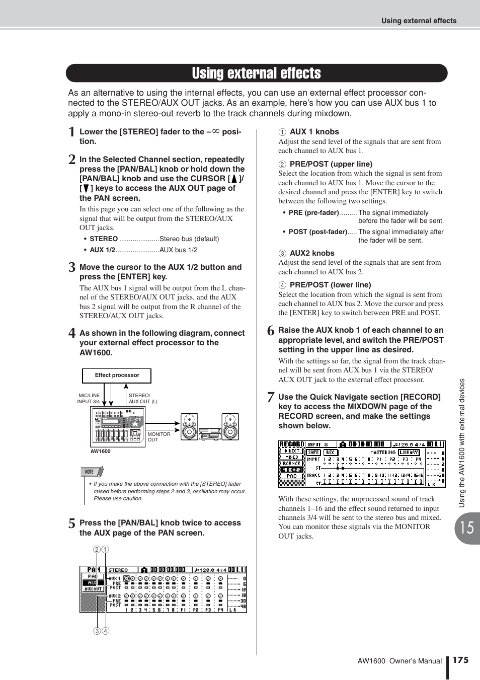 Using external effects | Yamaha AW1600 User Manual | Page 175 / 232