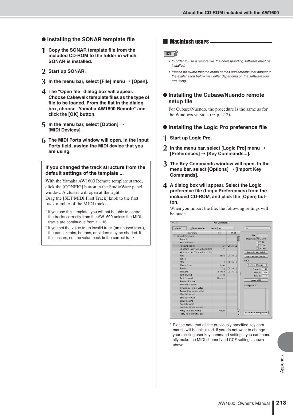 Macintosh users | Yamaha AW1600 User Manual | Page 213 / 232