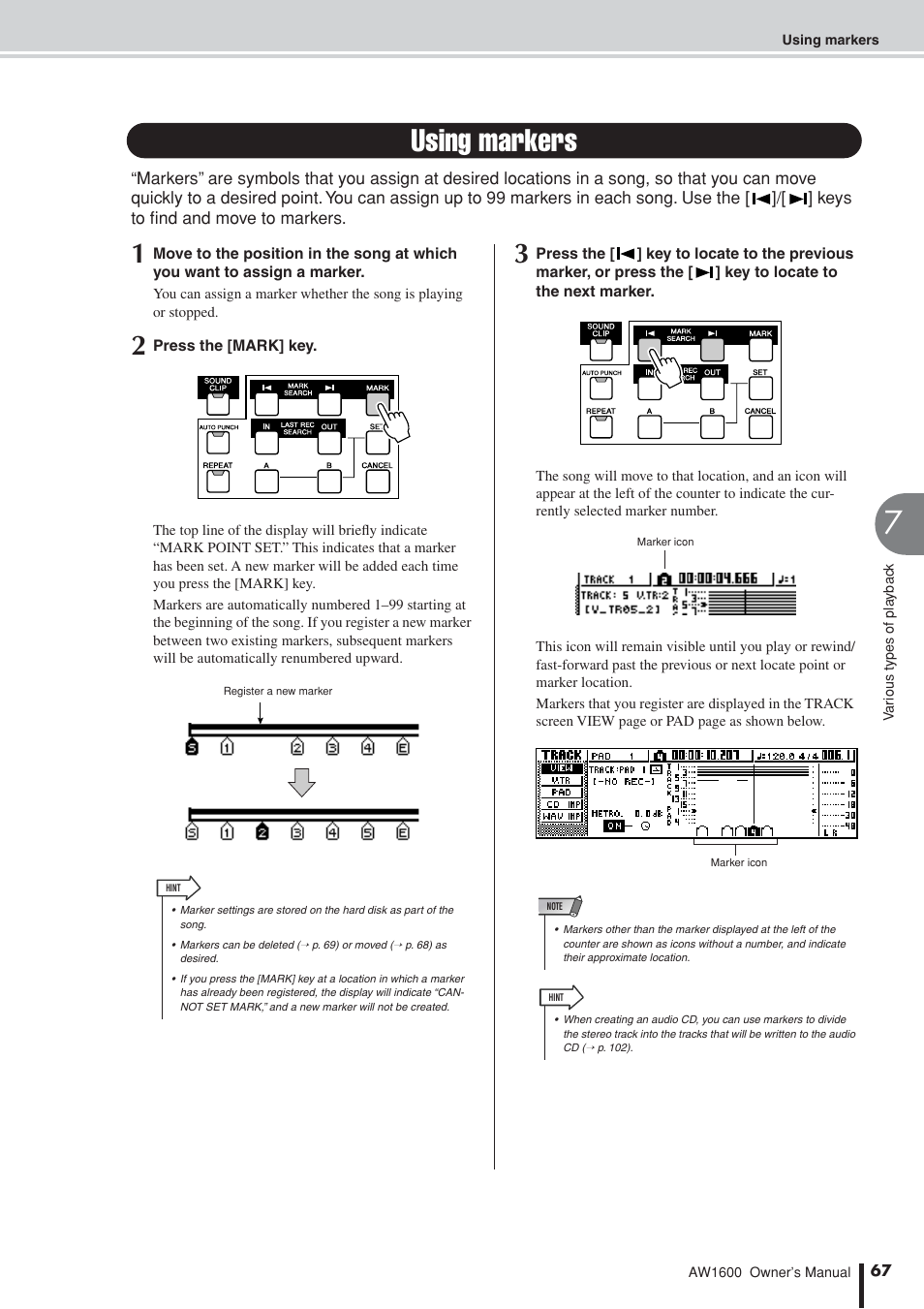 Using markers | Yamaha AW1600 User Manual | Page 67 / 232
