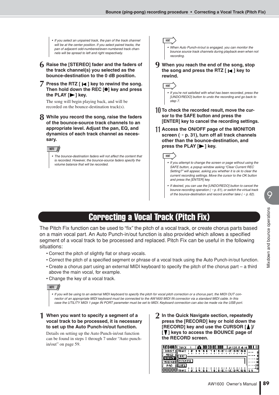 Correcting a vocal track (pitch fix), P. 89) | Yamaha AW1600 User Manual | Page 89 / 232