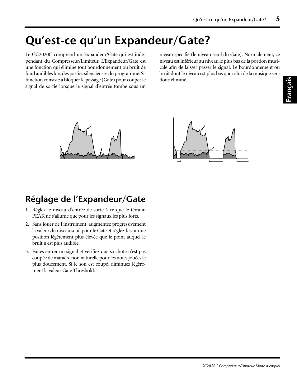 Qu’est-ce qu’un expandeur/gate, Réglage de l’expandeur/gate, Français | Yamaha GC2020C User Manual | Page 20 / 50