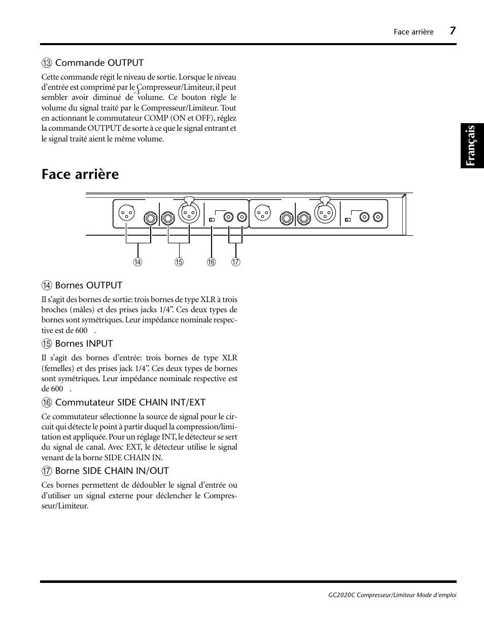 Face arrière, Français | Yamaha GC2020C User Manual | Page 22 / 50