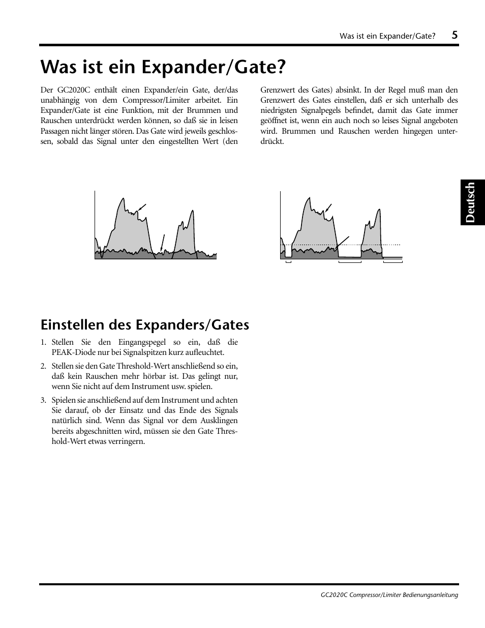 Was ist ein expander/gate, Einstellen des expanders/gates, Deutsch | Yamaha GC2020C User Manual | Page 32 / 50