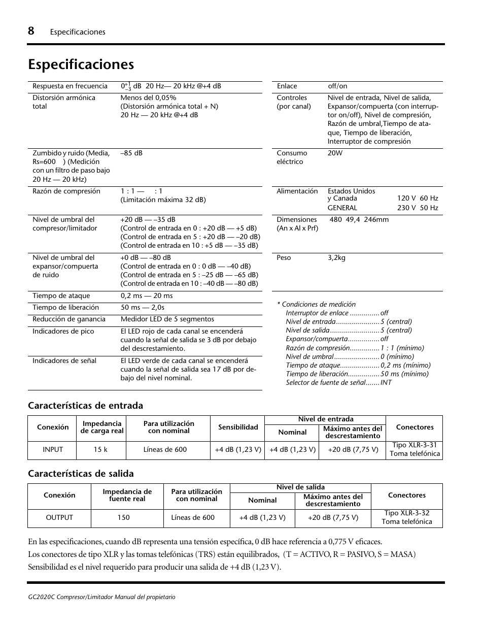 Especificaciones | Yamaha GC2020C User Manual | Page 47 / 50