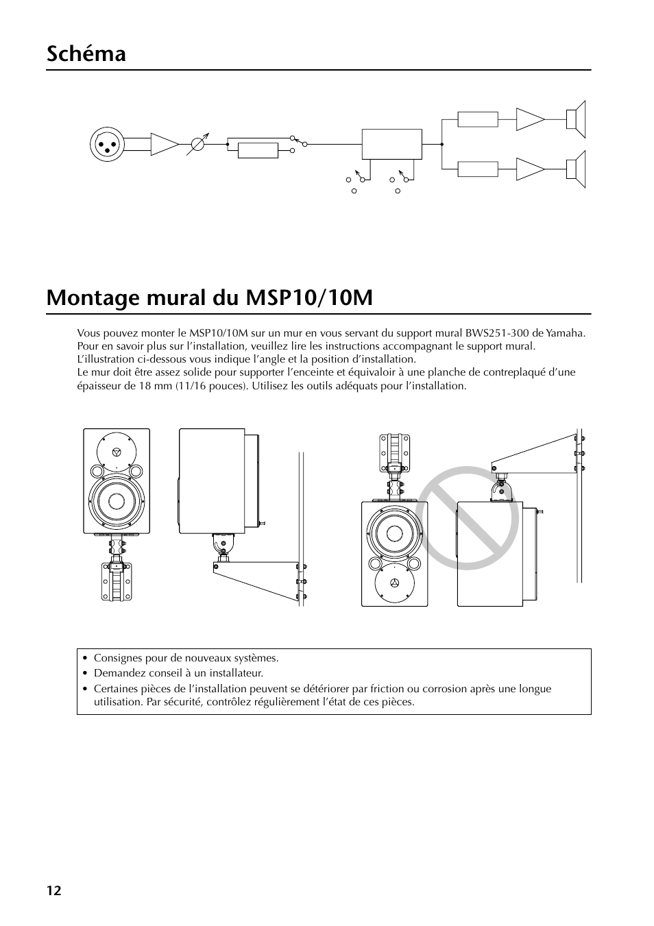 Schéma, Montage mural du msp10/10m, Schéma montage mural du msp10/10m | Yamaha MSP10 User Manual | Page 11 / 22