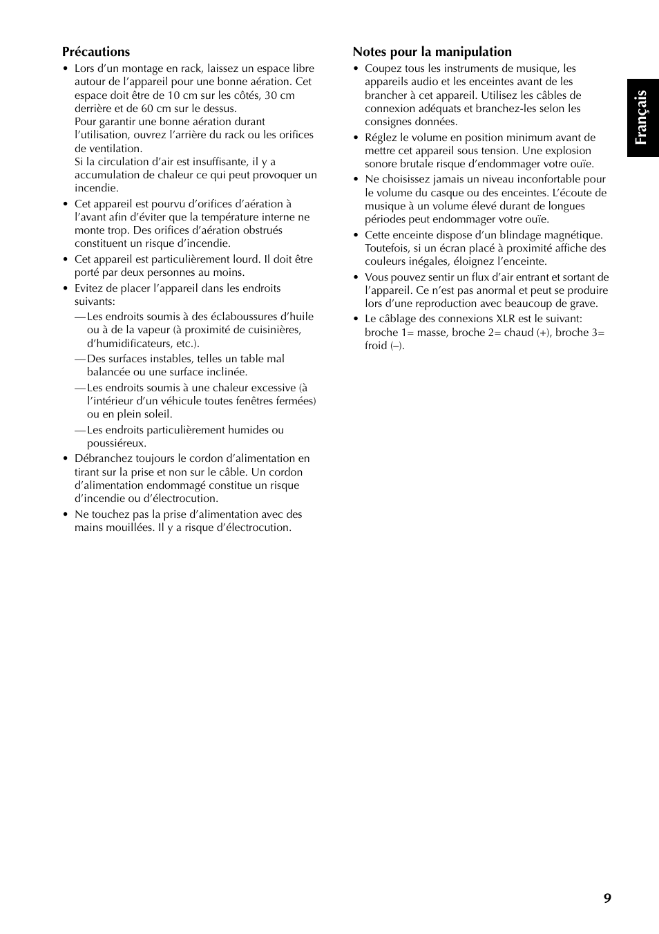 Fr ançais | Yamaha MSP10 User Manual | Page 8 / 22