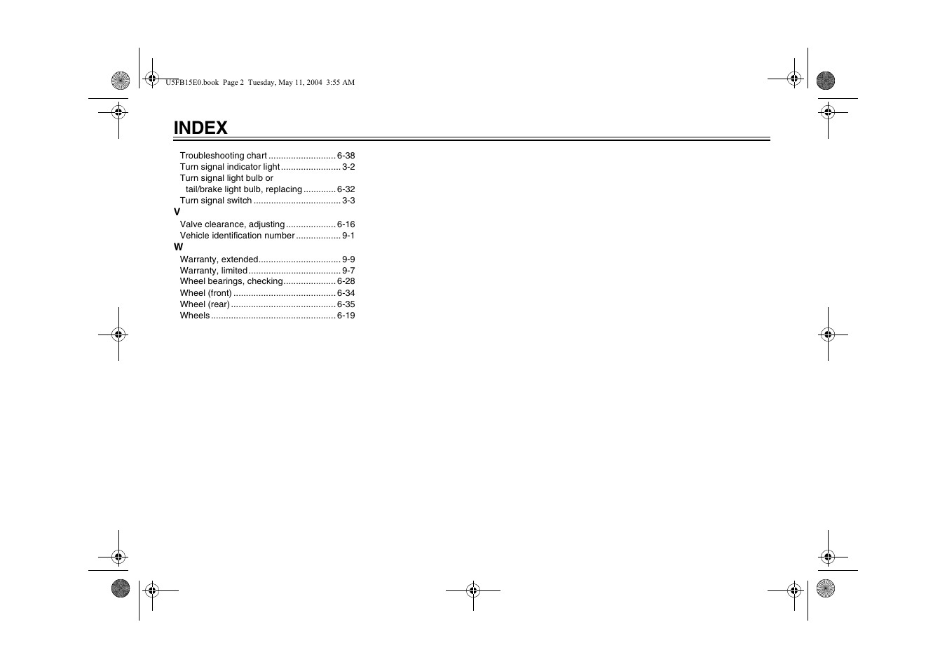 Index | Yamaha XVS650ATT(C User Manual | Page 100 / 101