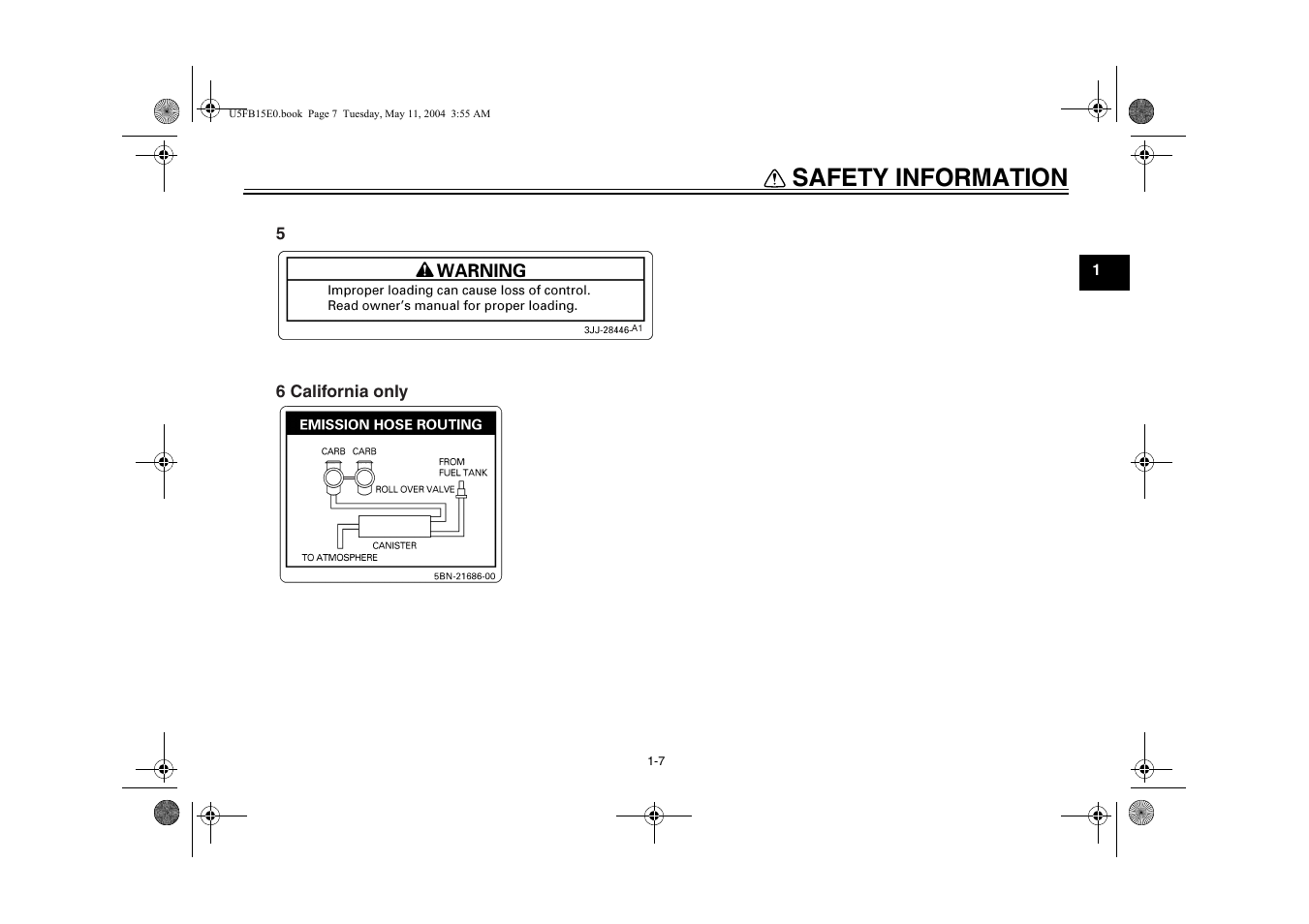 Safety information | Yamaha XVS650ATT(C User Manual | Page 15 / 101