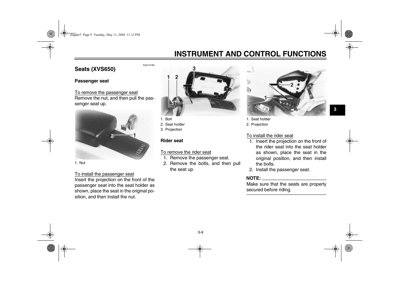 Instrument and control functions | Yamaha XVS650ATT(C User Manual | Page 29 / 101