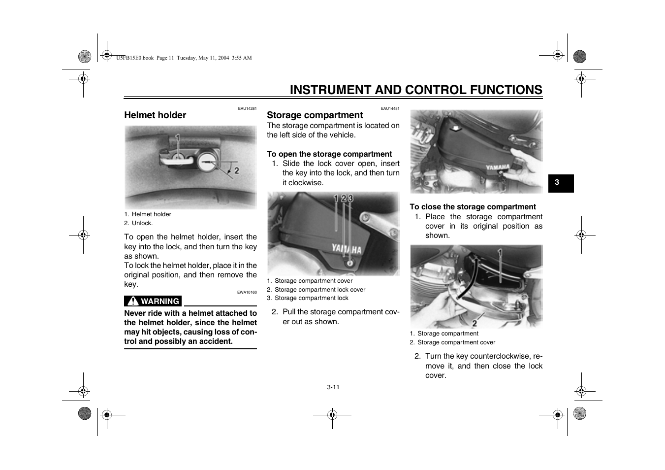 Instrument and control functions | Yamaha XVS650ATT(C User Manual | Page 31 / 101