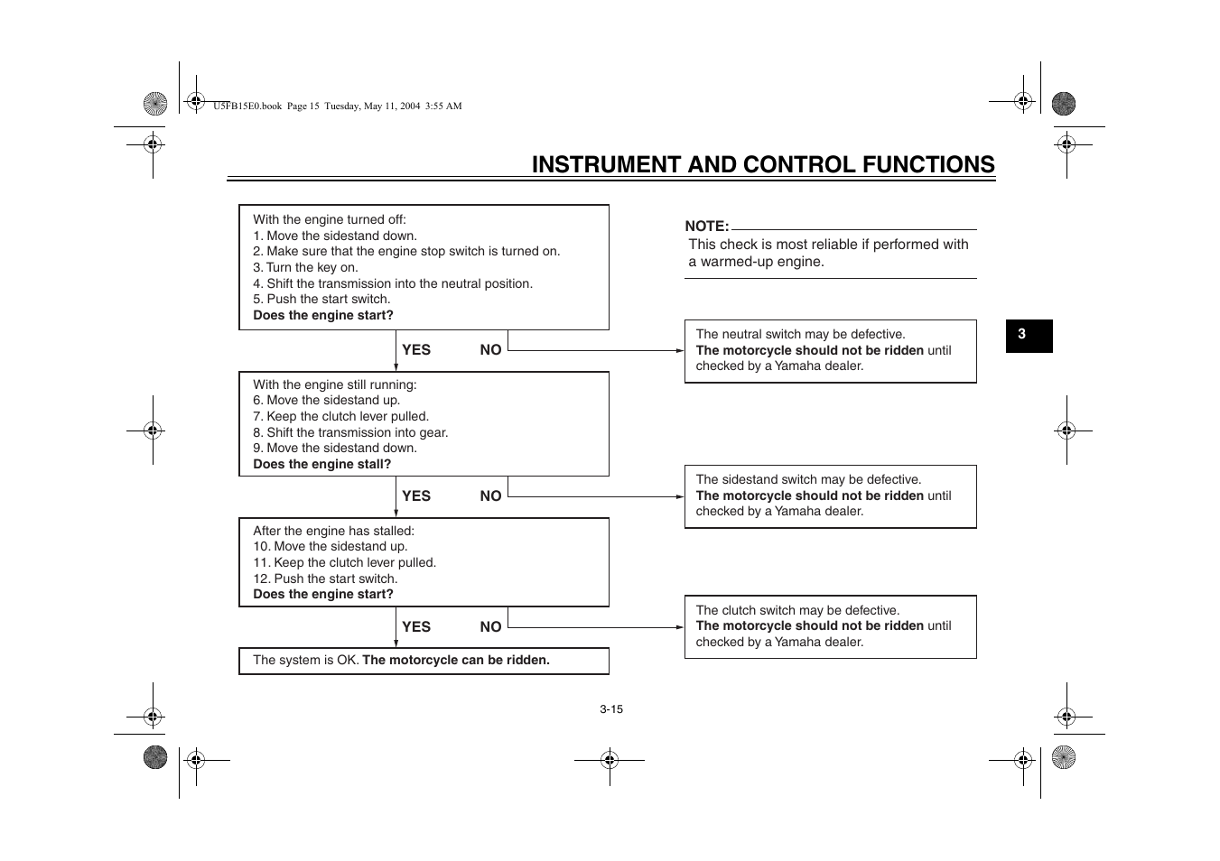 Instrument and control functions | Yamaha XVS650ATT(C User Manual | Page 35 / 101