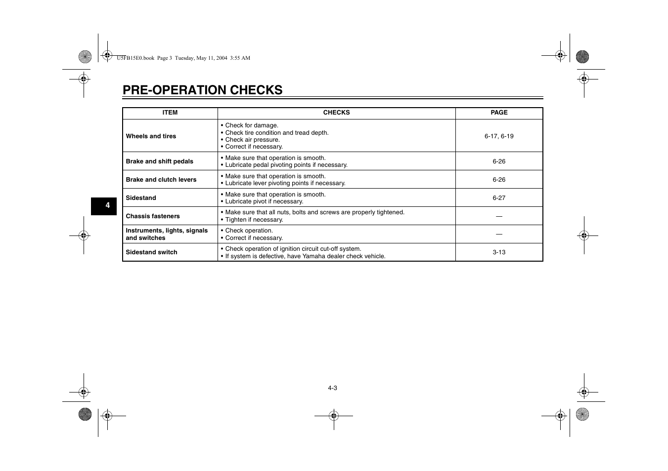 Pre-operation checks | Yamaha XVS650ATT(C User Manual | Page 38 / 101