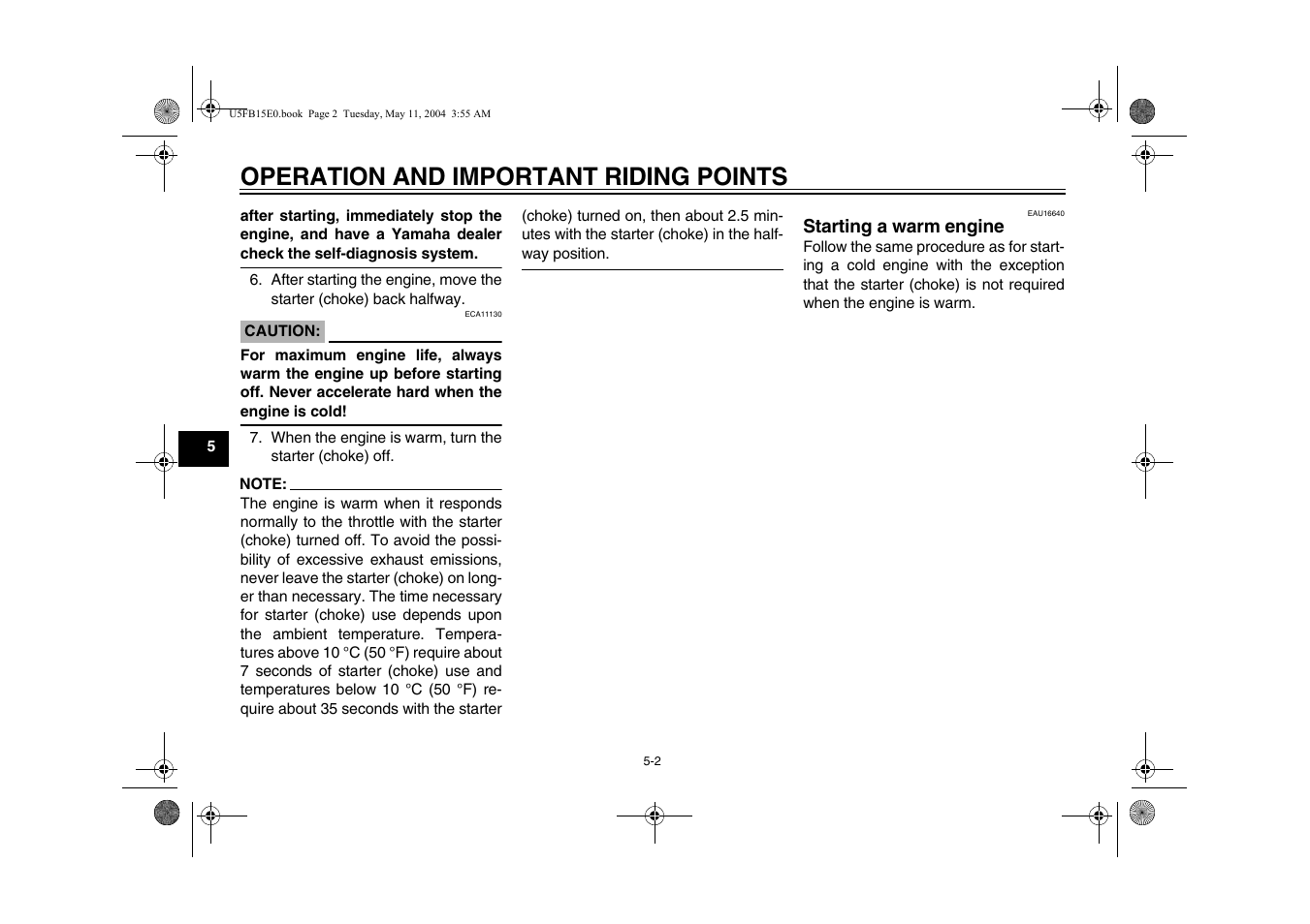 Operation and important riding points | Yamaha XVS650ATT(C User Manual | Page 40 / 101