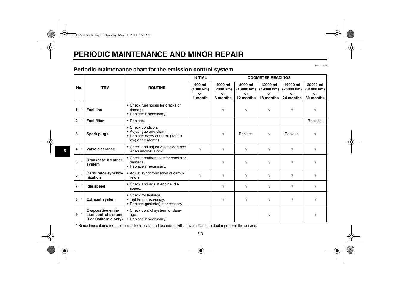 Periodic maintenance and minor repair | Yamaha XVS650ATT(C User Manual | Page 46 / 101
