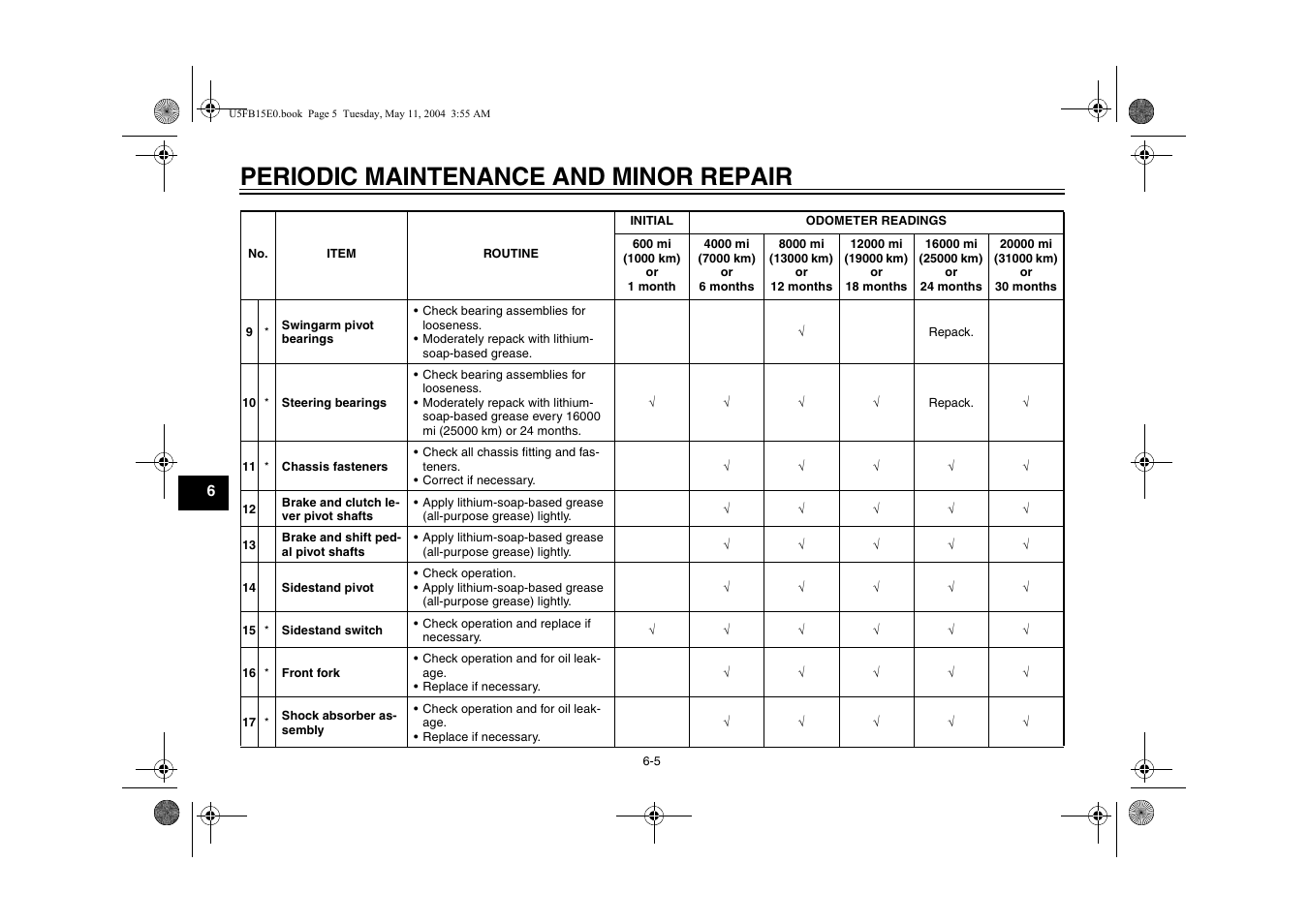 Periodic maintenance and minor repair | Yamaha XVS650ATT(C User Manual | Page 48 / 101