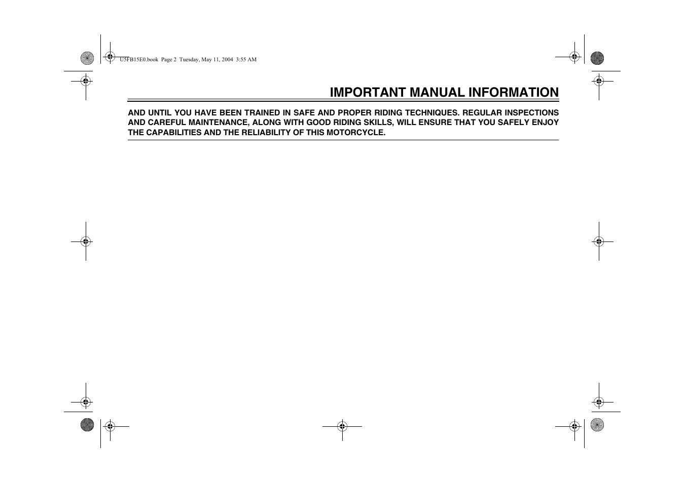 Important manual information | Yamaha XVS650ATT(C User Manual | Page 5 / 101