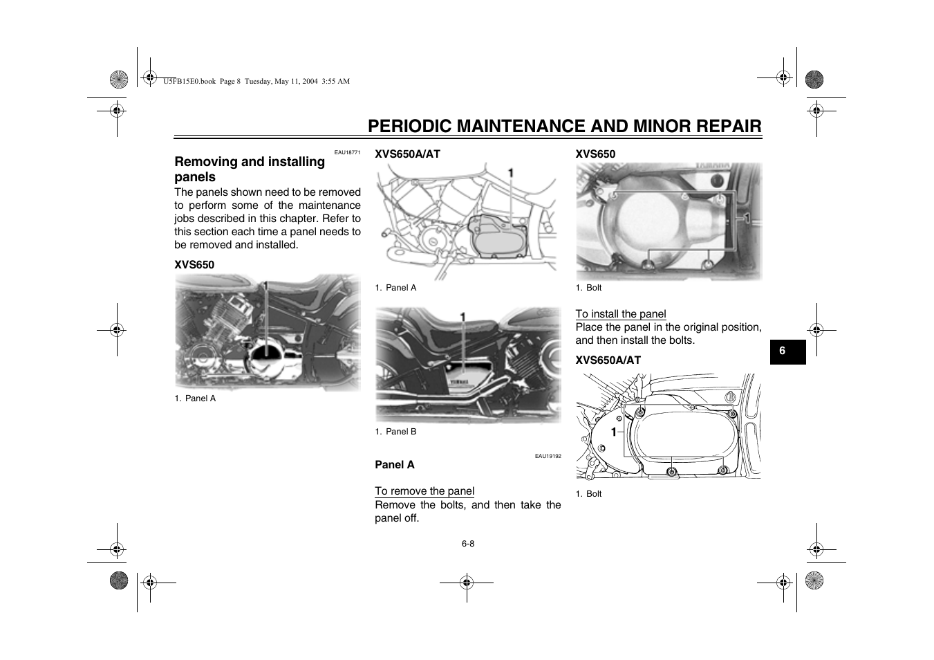 Periodic maintenance and minor repair | Yamaha XVS650ATT(C User Manual | Page 51 / 101