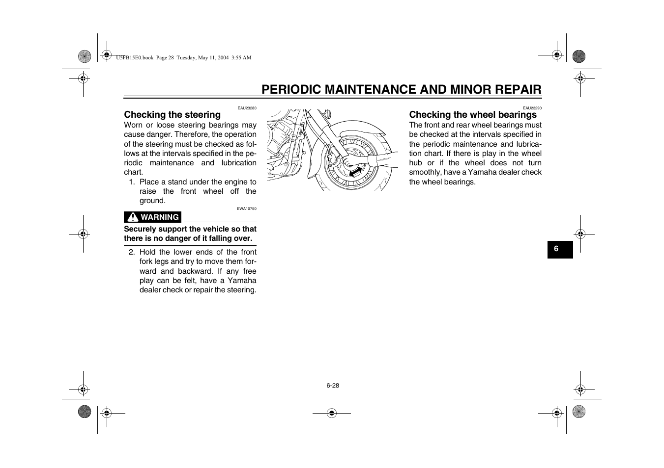Checking the steering, Periodic maintenance and minor repair | Yamaha XVS650ATT(C User Manual | Page 71 / 101