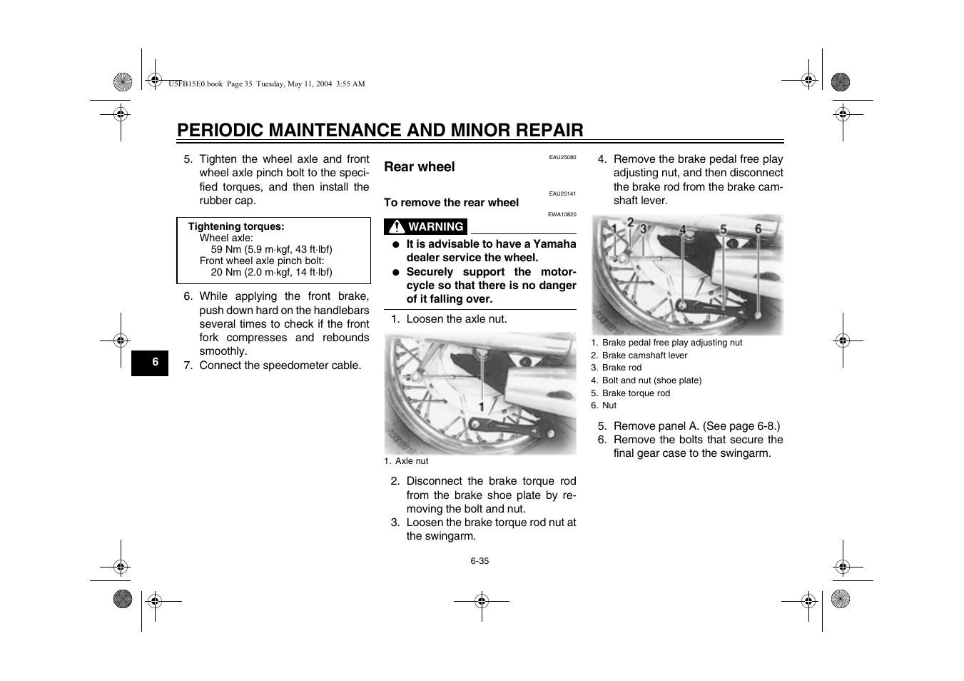 Periodic maintenance and minor repair | Yamaha XVS650ATT(C User Manual | Page 78 / 101