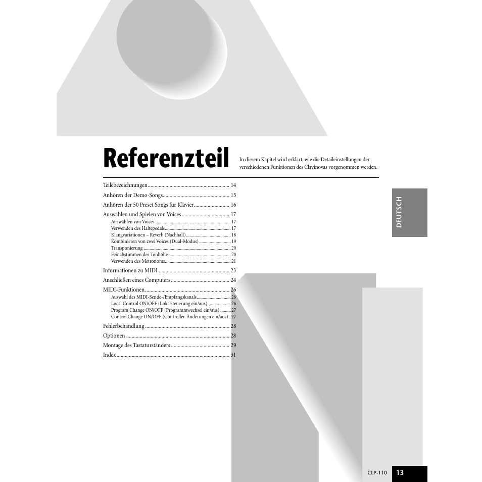 Referenzteil | Yamaha CLP-110 User Manual | Page 13 / 46