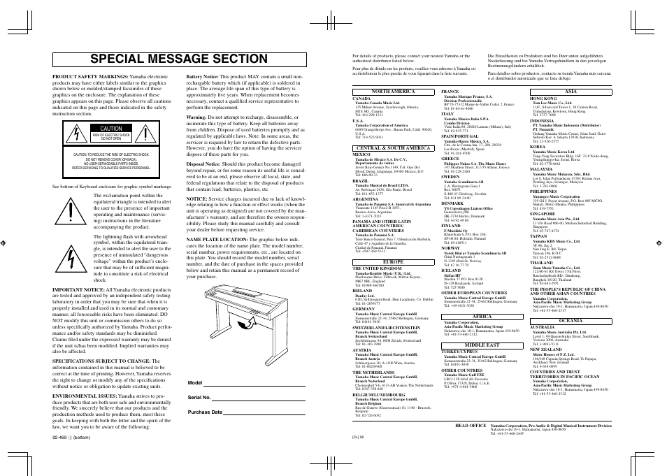 Caution | Yamaha CLP-110 User Manual | Page 45 / 46