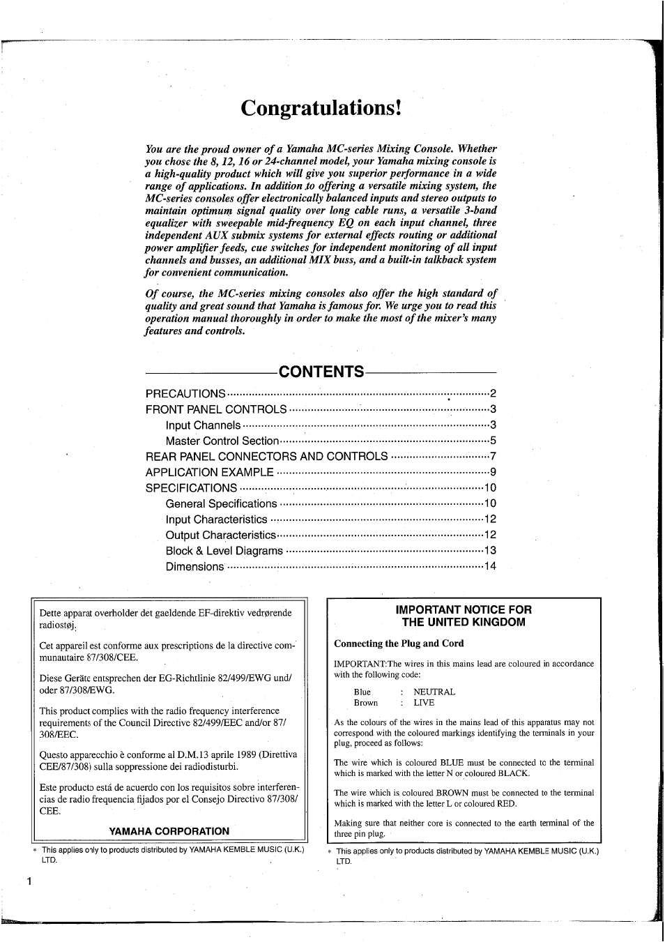 Yamaha MC2403 User Manual | Page 2 / 61