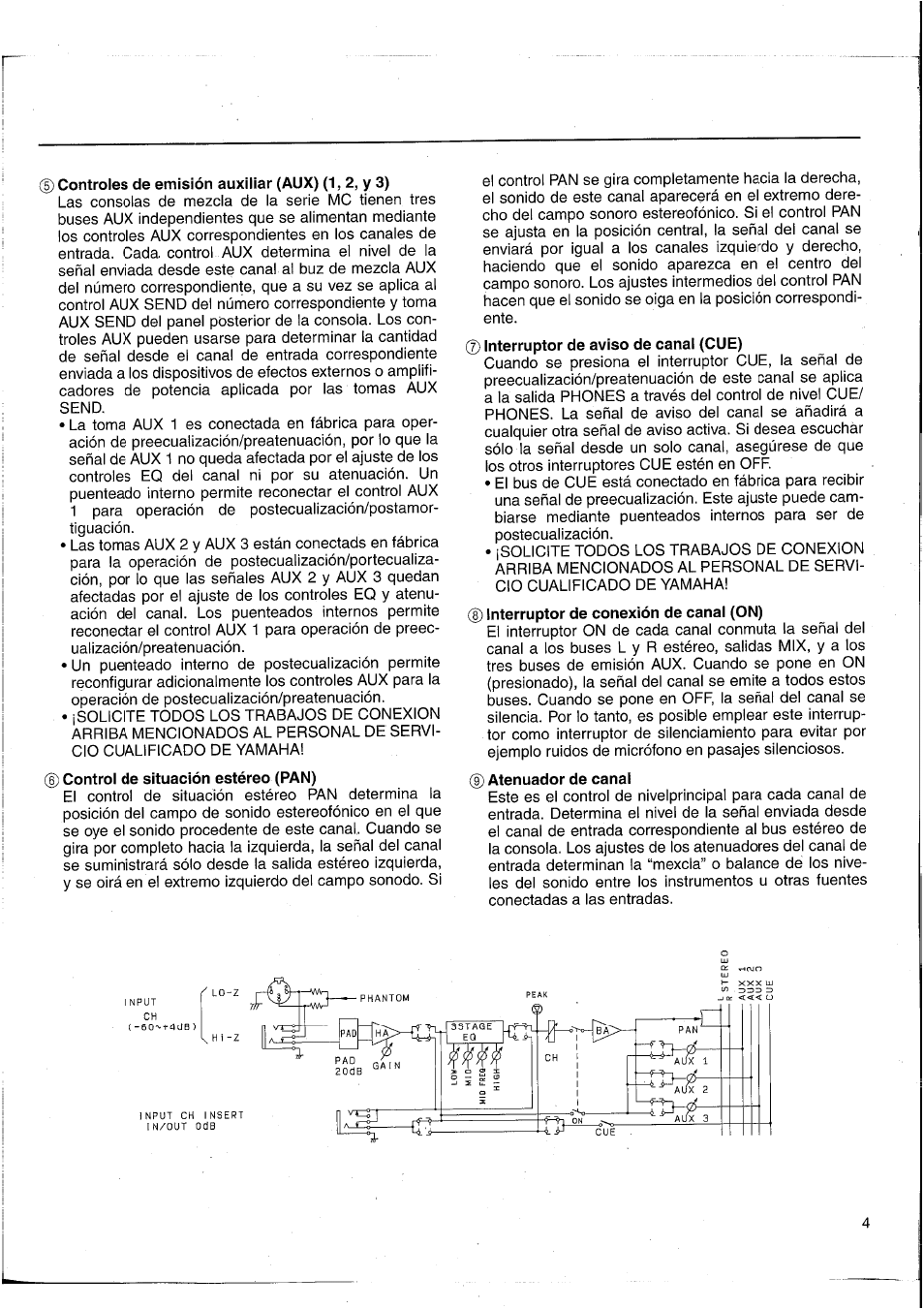 Controles de emisión auxiliar (aux) (1,2, y 3) | Yamaha MC2403 User Manual | Page 50 / 61