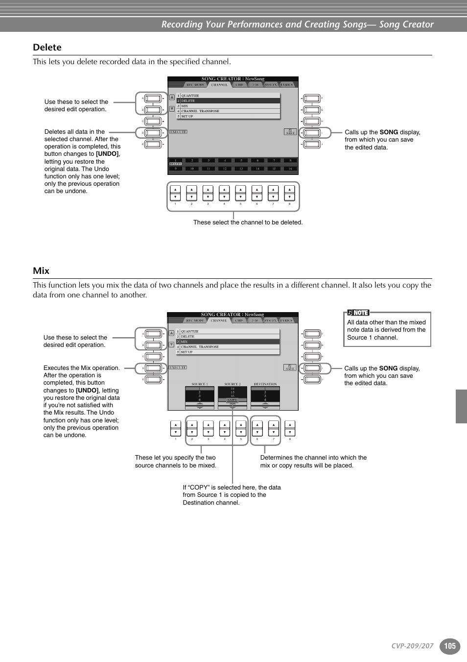 Delete | Yamaha CVP-207  EN User Manual | Page 105 / 176