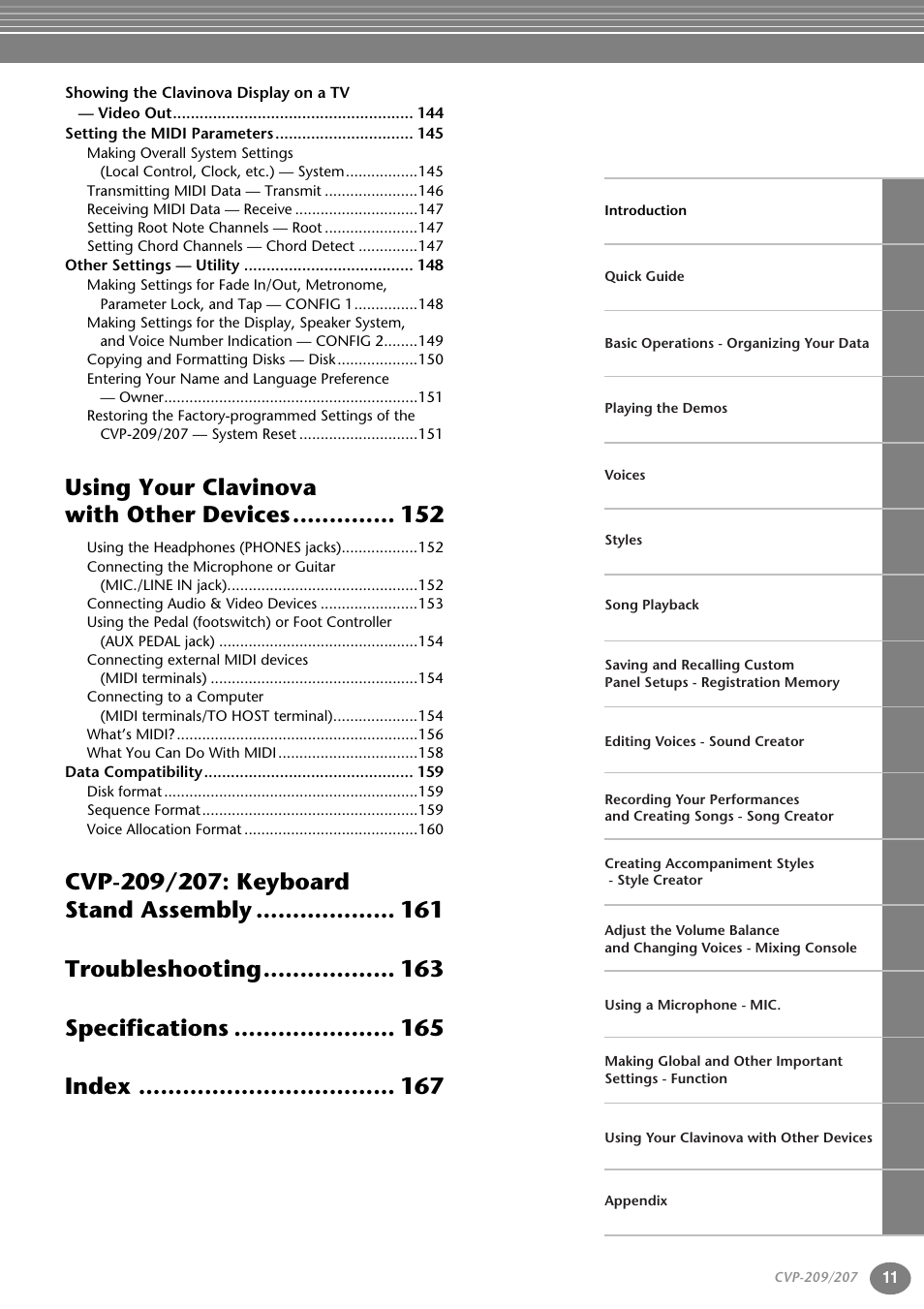 Using your clavinova with other devices | Yamaha CVP-207  EN User Manual | Page 11 / 176