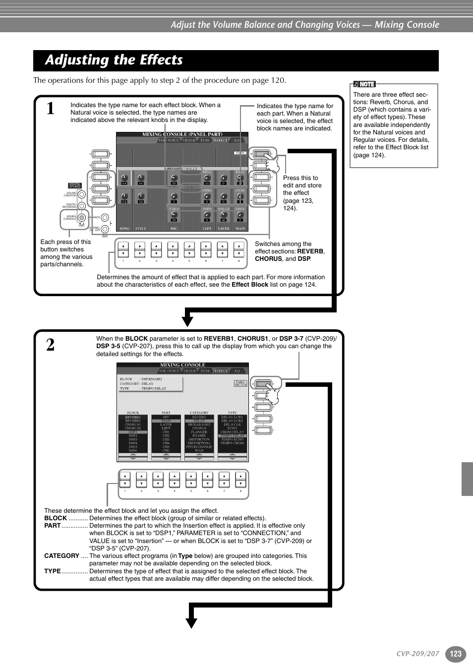 Adjusting the effects | Yamaha CVP-207  EN User Manual | Page 123 / 176