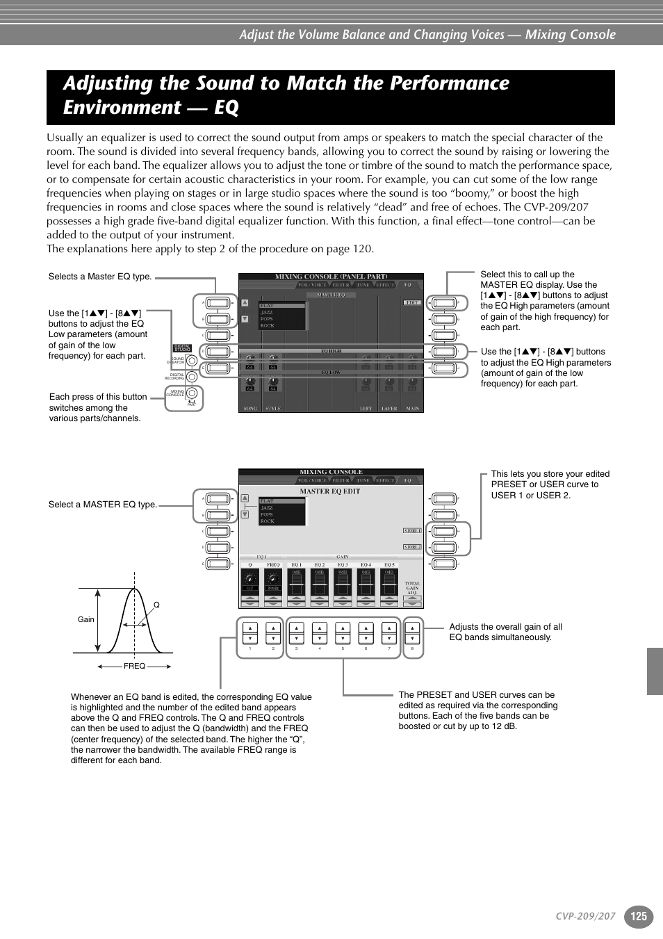 Adjusting the sound to match the performance, Environment — eq | Yamaha CVP-207  EN User Manual | Page 125 / 176