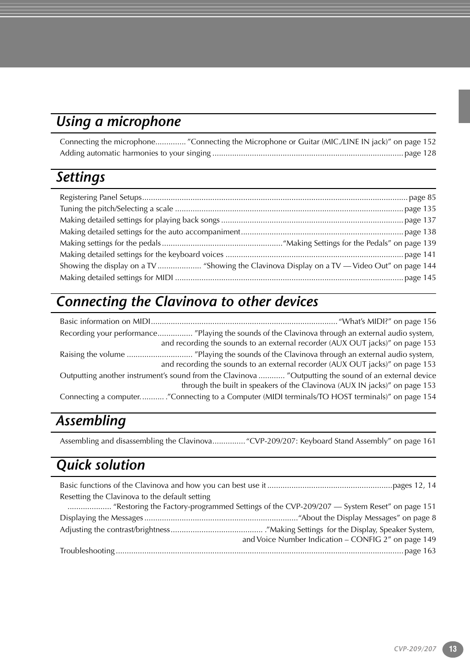 Using a microphone, Settings, Connecting the clavinova to other devices | Assembling, Quick solution | Yamaha CVP-207  EN User Manual | Page 13 / 176