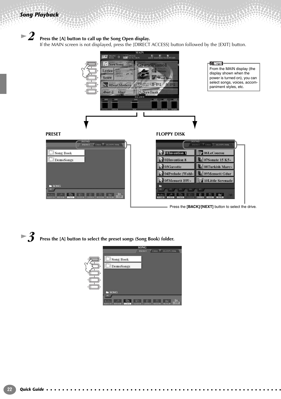 Song playback | Yamaha CVP-207  EN User Manual | Page 22 / 176