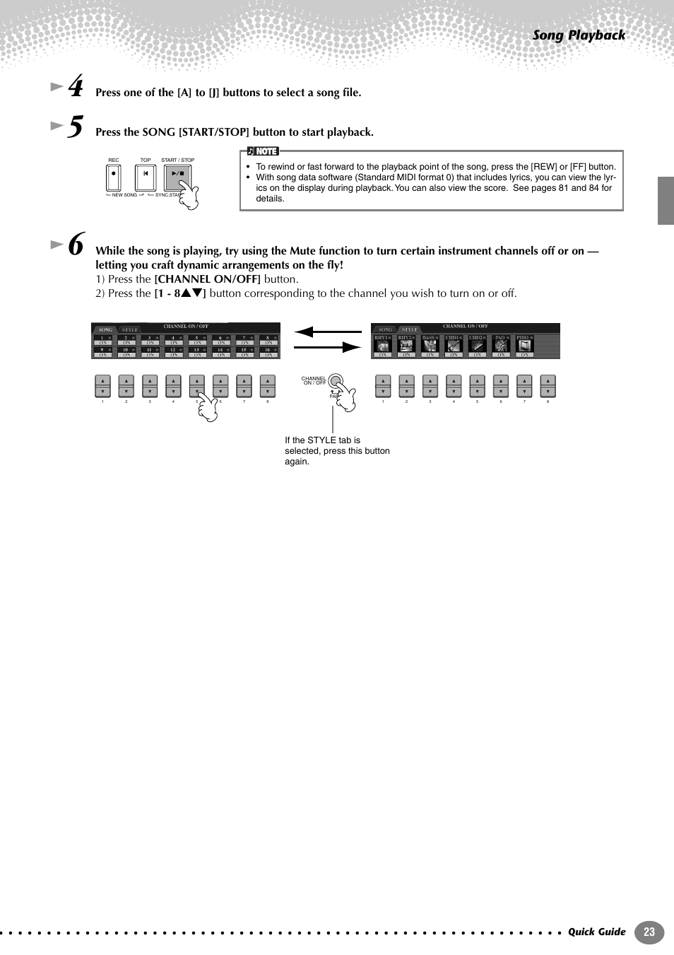 Song playback | Yamaha CVP-207  EN User Manual | Page 23 / 176