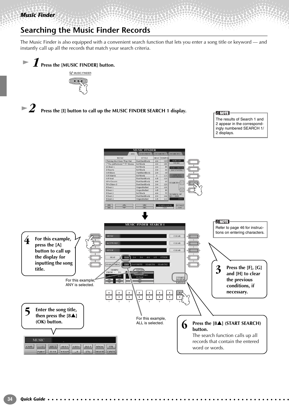 Searching the music finder records, Music finder | Yamaha CVP-207  EN User Manual | Page 34 / 176