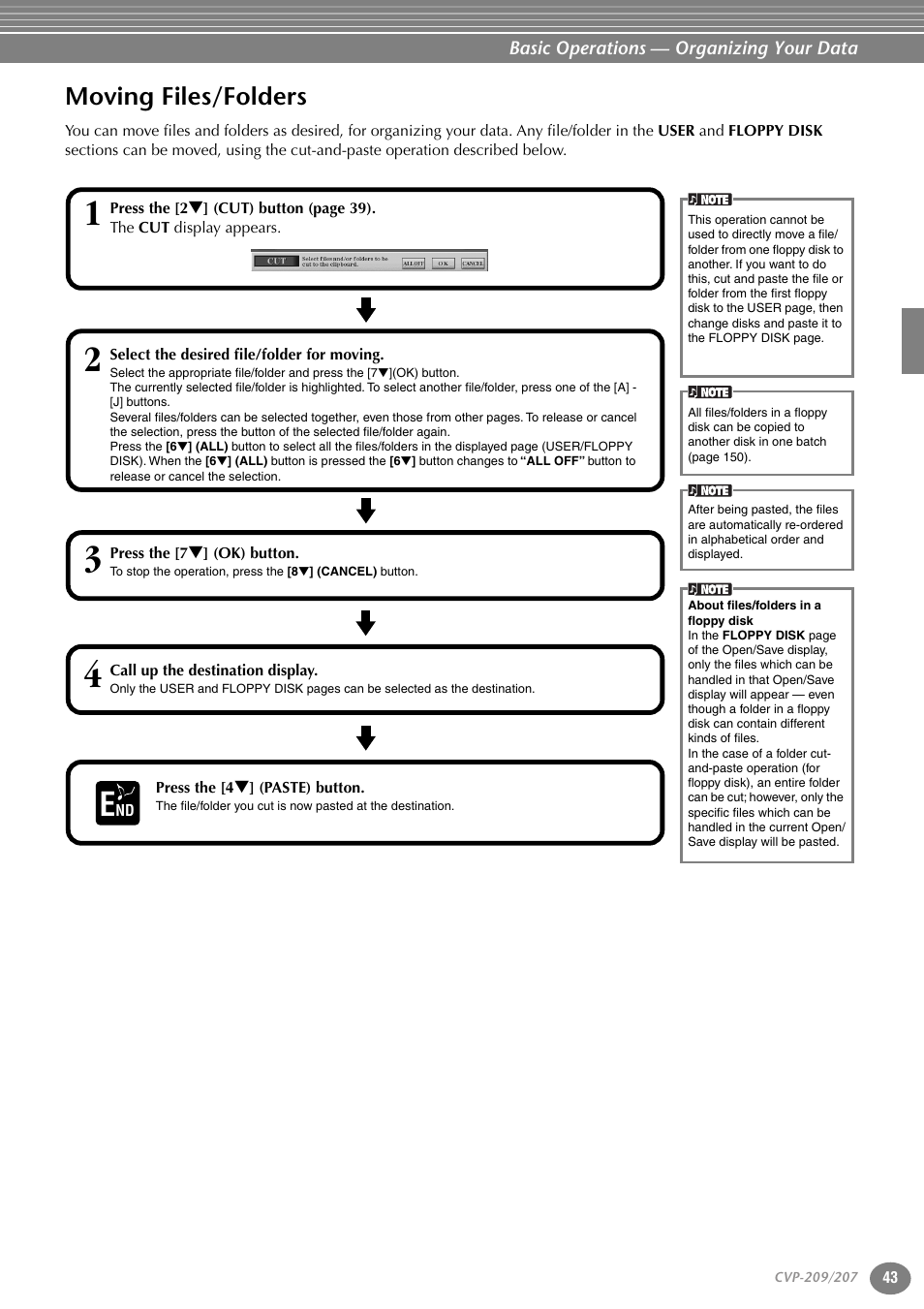 Moving files/folders | Yamaha CVP-207  EN User Manual | Page 43 / 176