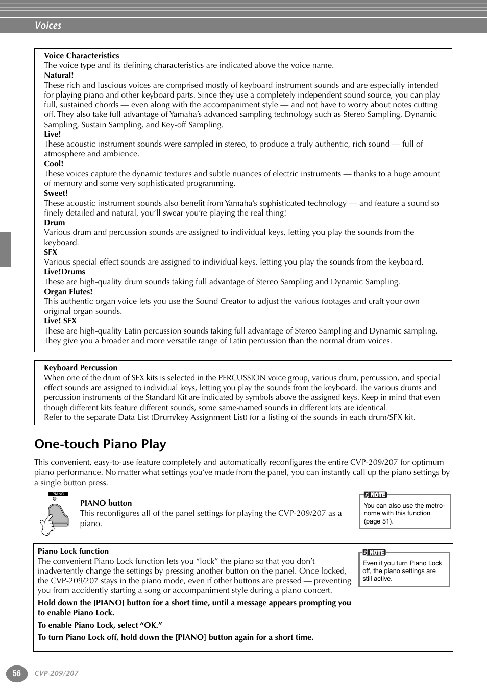 One-touch piano play, P. 56 | Yamaha CVP-207  EN User Manual | Page 56 / 176