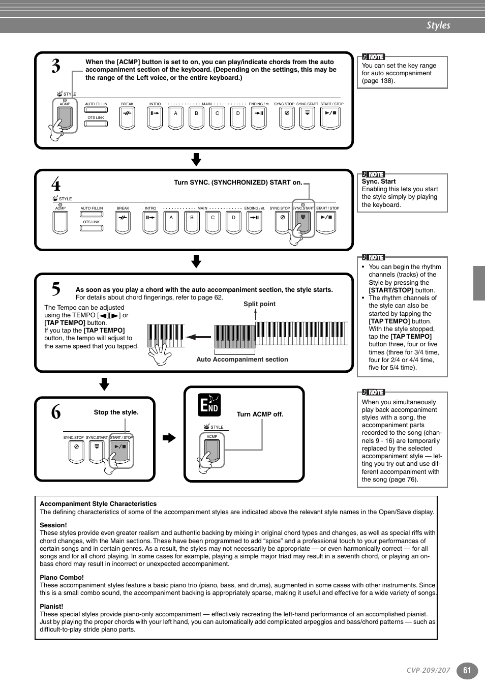 P. 61, Styles | Yamaha CVP-207  EN User Manual | Page 61 / 176