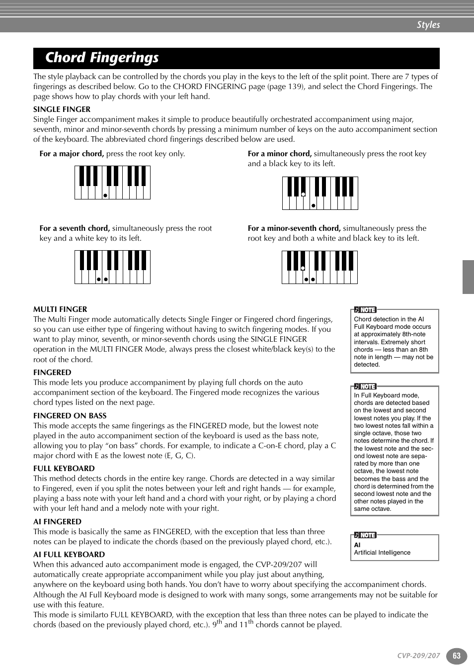 Chord fingerings | Yamaha CVP-207  EN User Manual | Page 63 / 176