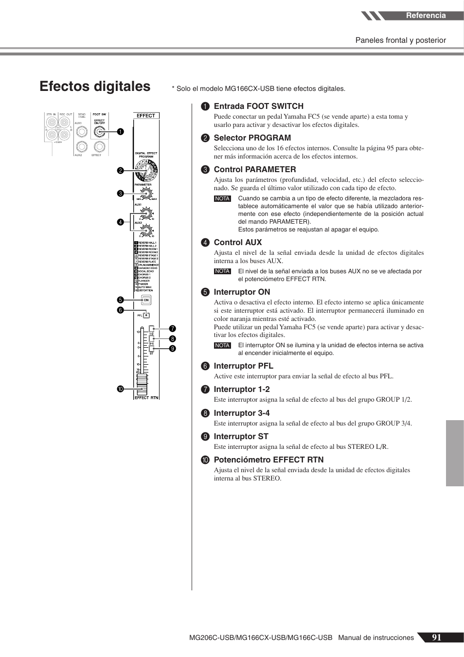 Efectos digitales | Yamaha MG166C-USB User Manual | Page 19 / 37