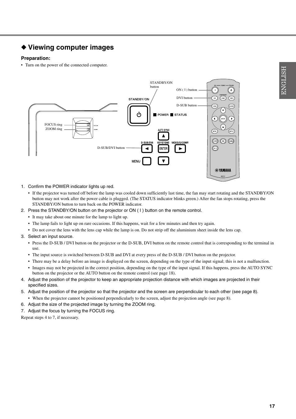 Viewing computer images | Yamaha DPX-530 User Manual | Page 21 / 42
